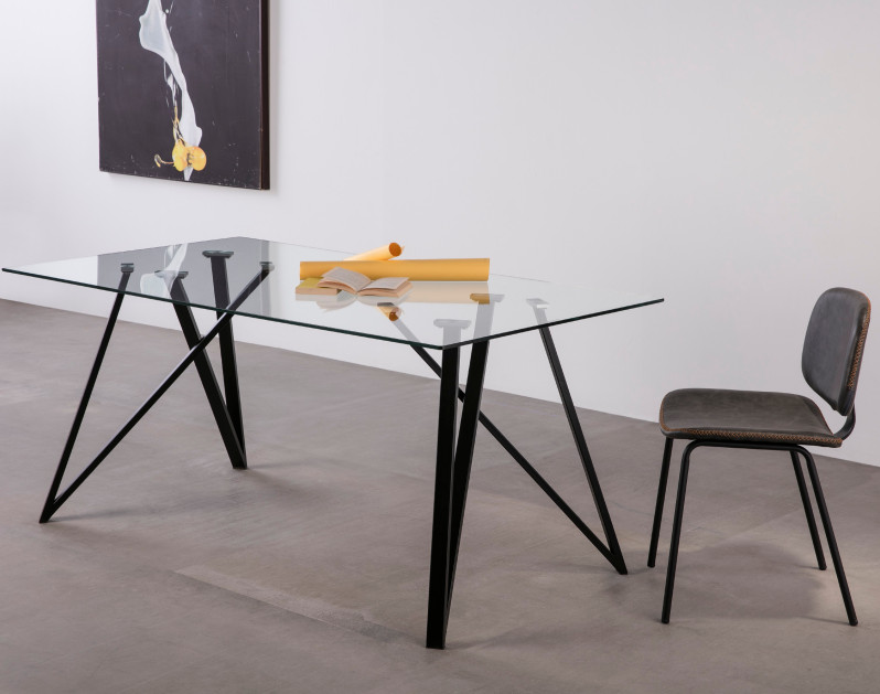 Mesa comedor fija 160x90 cristal y acero negro